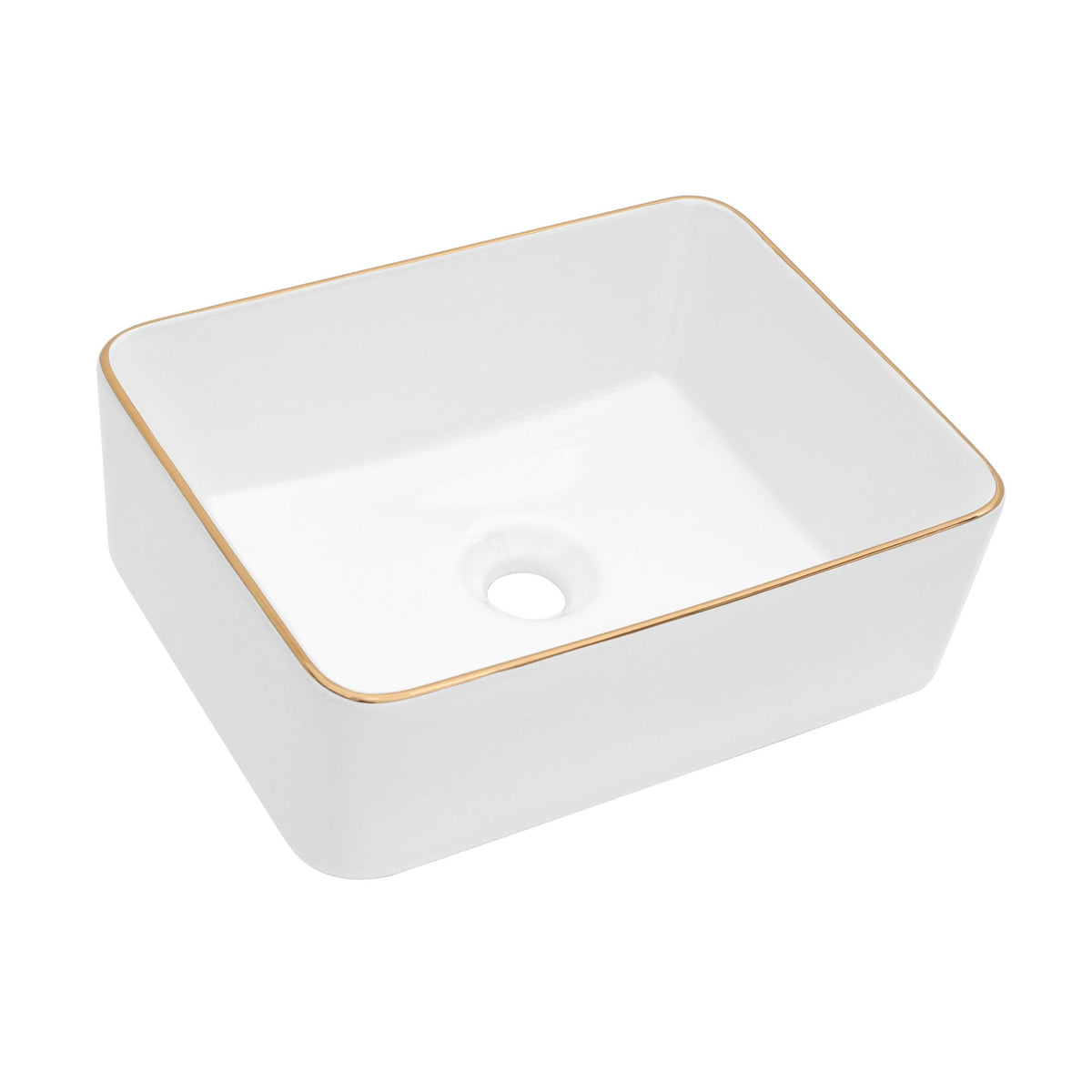 Modern European Style Ceramic Rectangular Vessel Bathroom Sink with Above-Counter Installation - Black or Gold