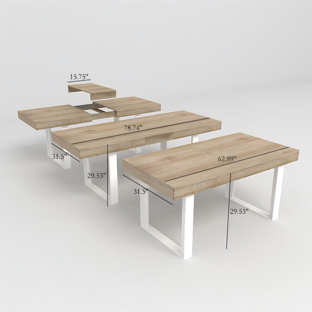 Extendable Dining Room Table with Retractable Design - Oak Grain/White