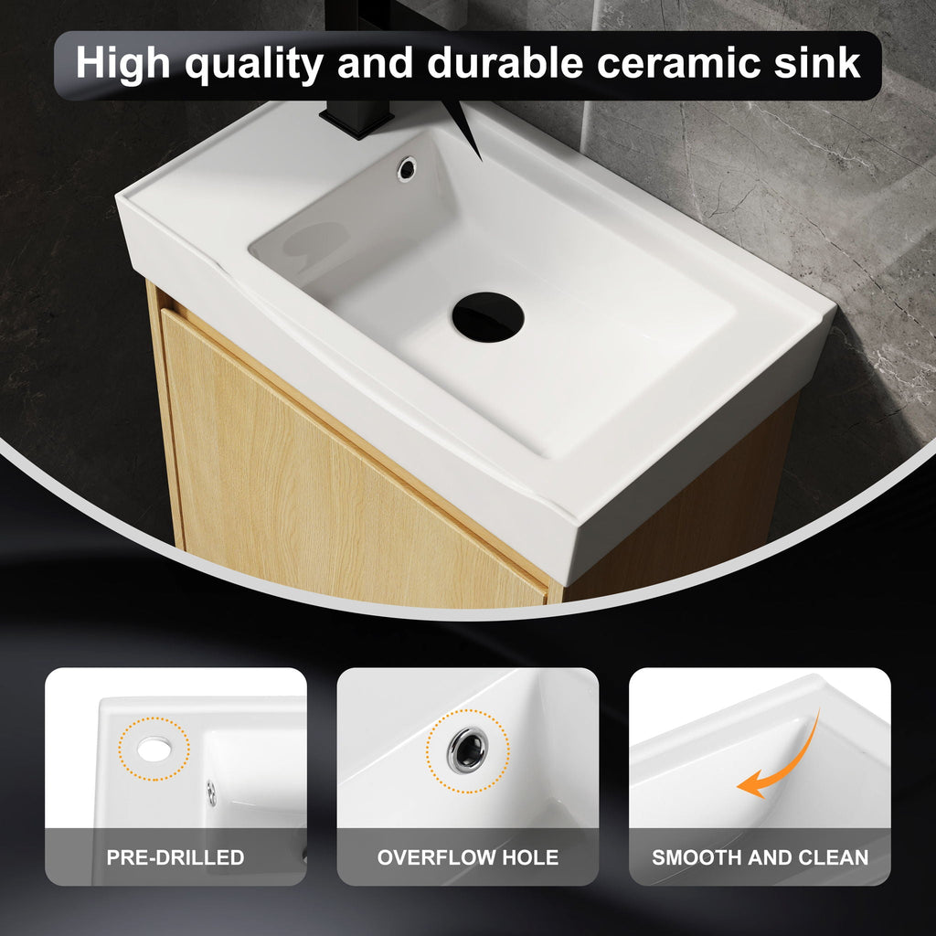 Modern Bathroom Vanity with Ceramic Basin and Storage Cabinet - Light Brown, Black, or White