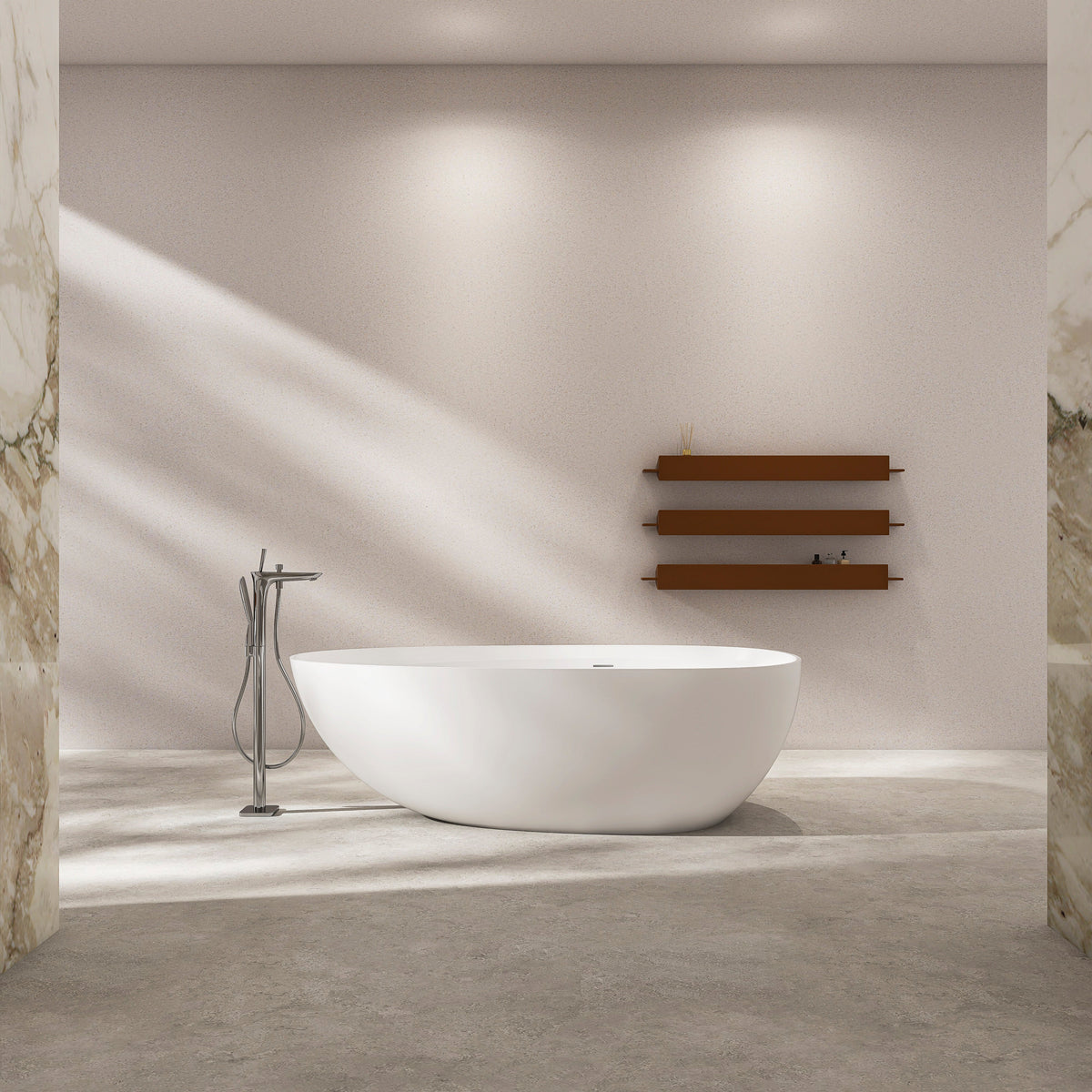 71 Inch Artificial Stone Freestanding Bathtub with Solid Surface - Matte White