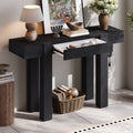 Rustic Minimalist Console Table with Hidden Drawer and Power Outlet - Brown