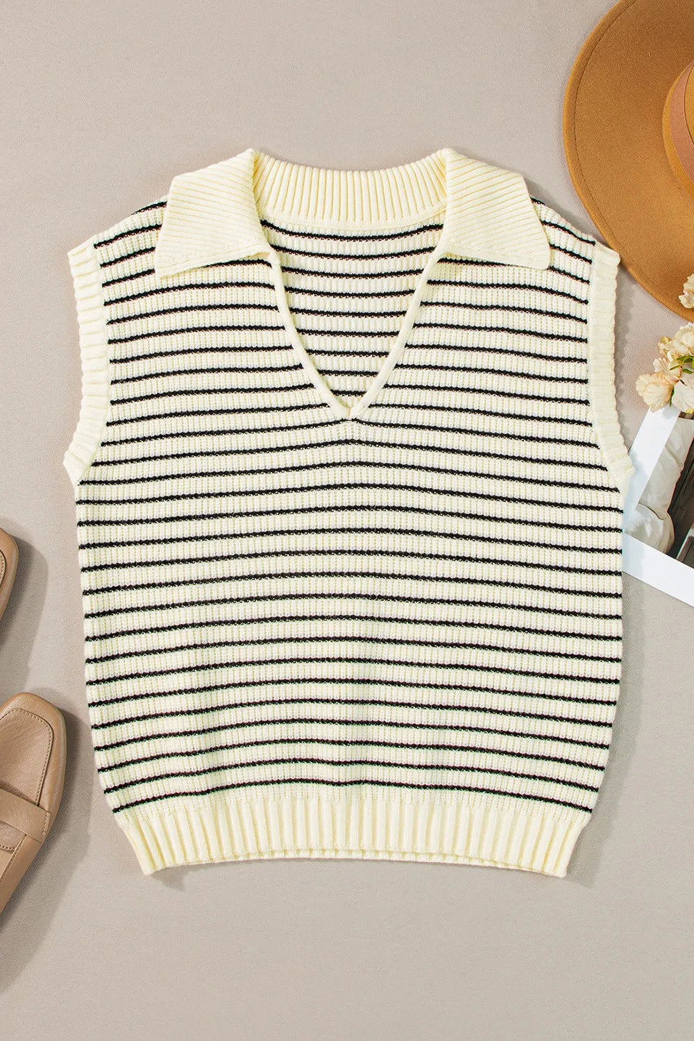 Stripe Turn-Down Johnny Collar Sweater Vest
