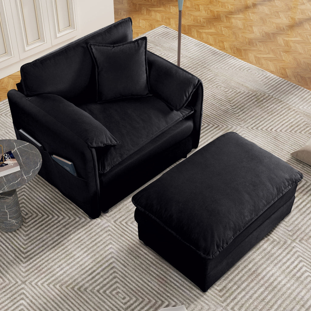 Oversized Chair & Ottoman with Soft Upholstery - Blue or Black