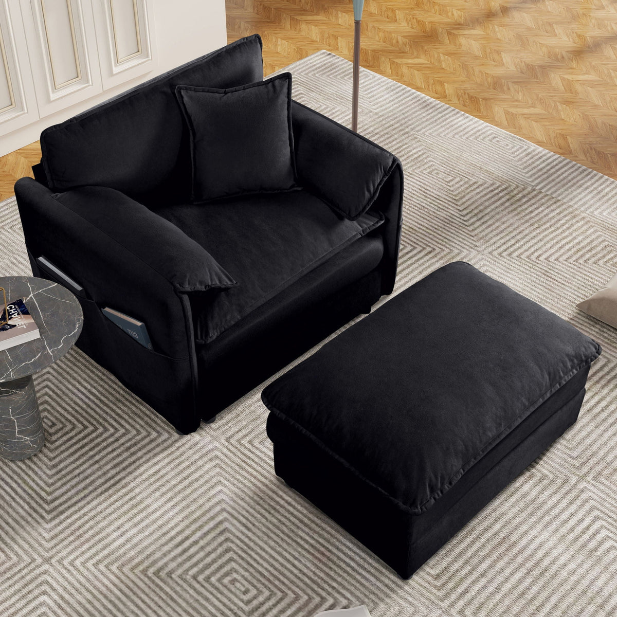 Oversized Chair & Ottoman with Soft Upholstery - Blue or Black