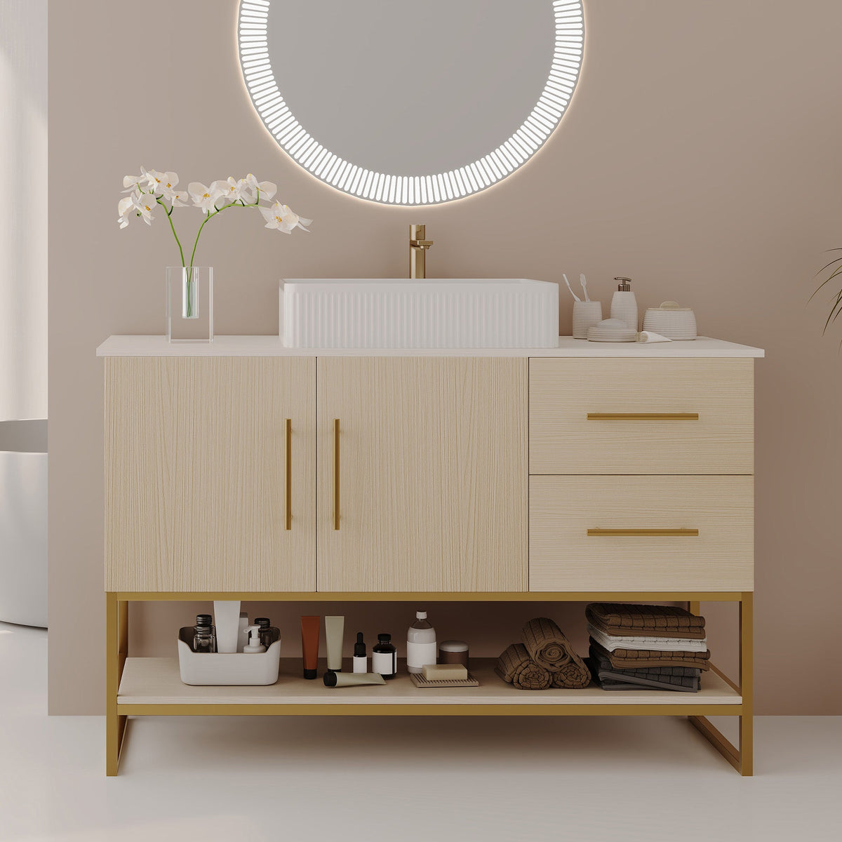 Modern Bathroom Vanity with Ceramic Vessel Sink