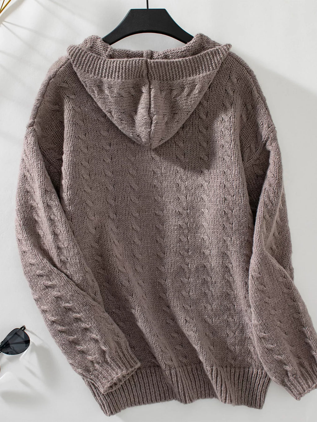 Cable Knit Open Front Hooded Cardigan