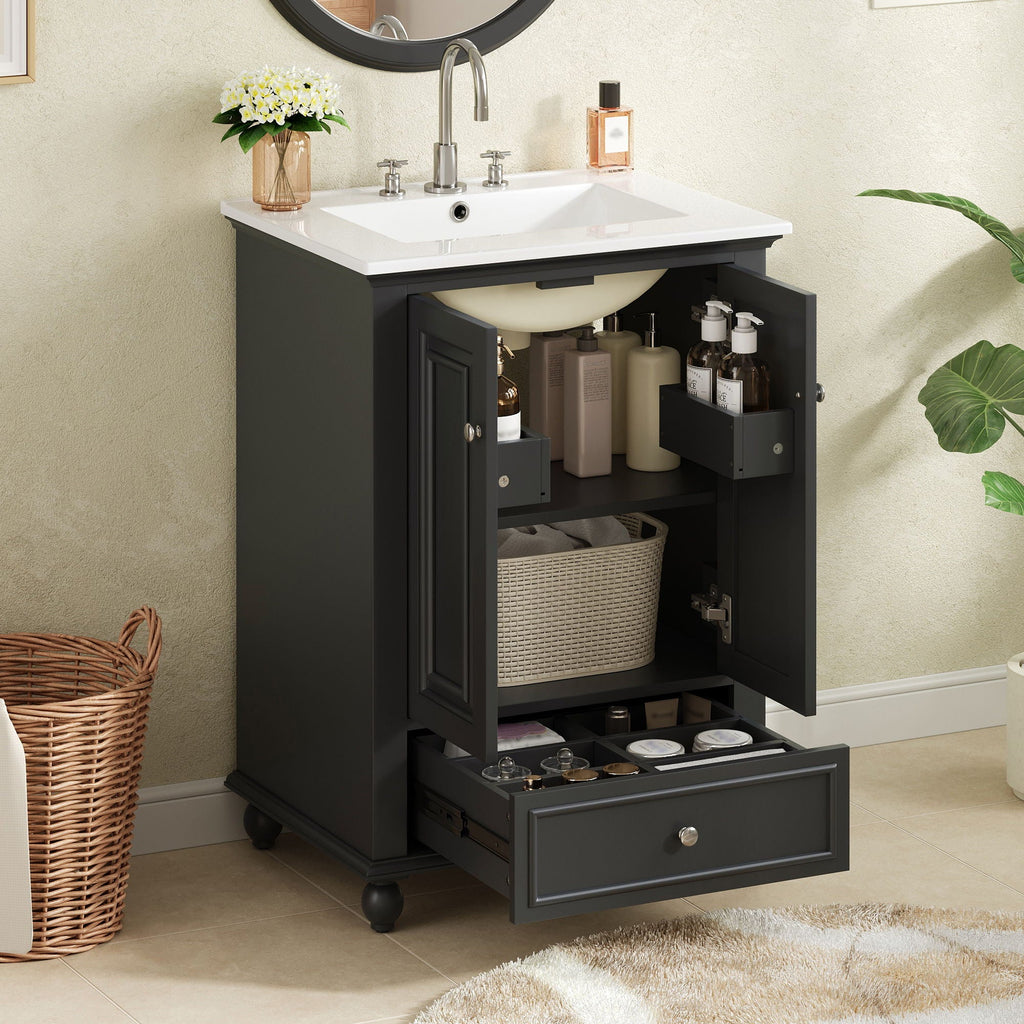 Modern Bathroom Vanity With Sink, Cabinet, And Drawers