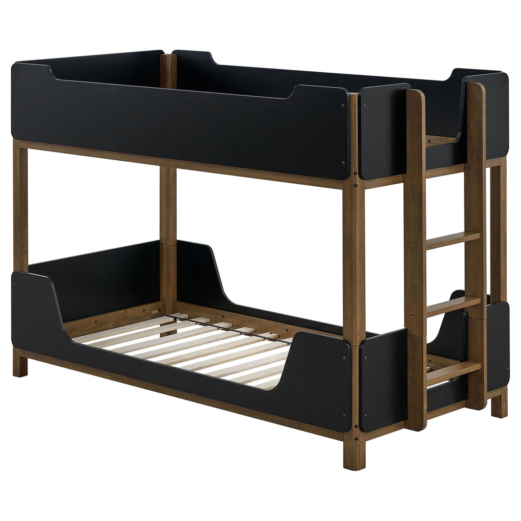 Morris Twin Over Twin Wood Bunk Bed Black and Walnut