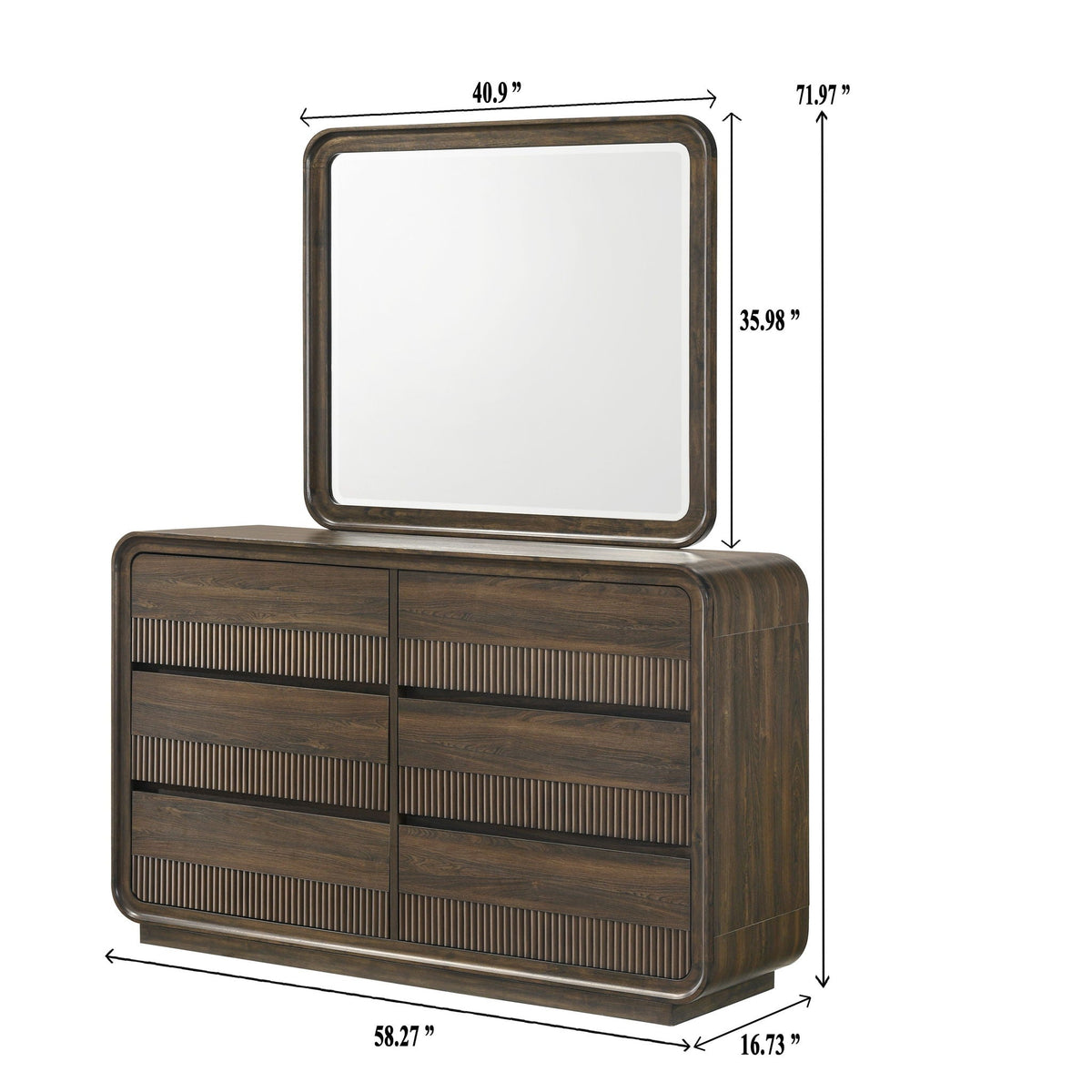 Flair Rounded Edges 1 Piece Dresser with Six Drawer Storage - Brown