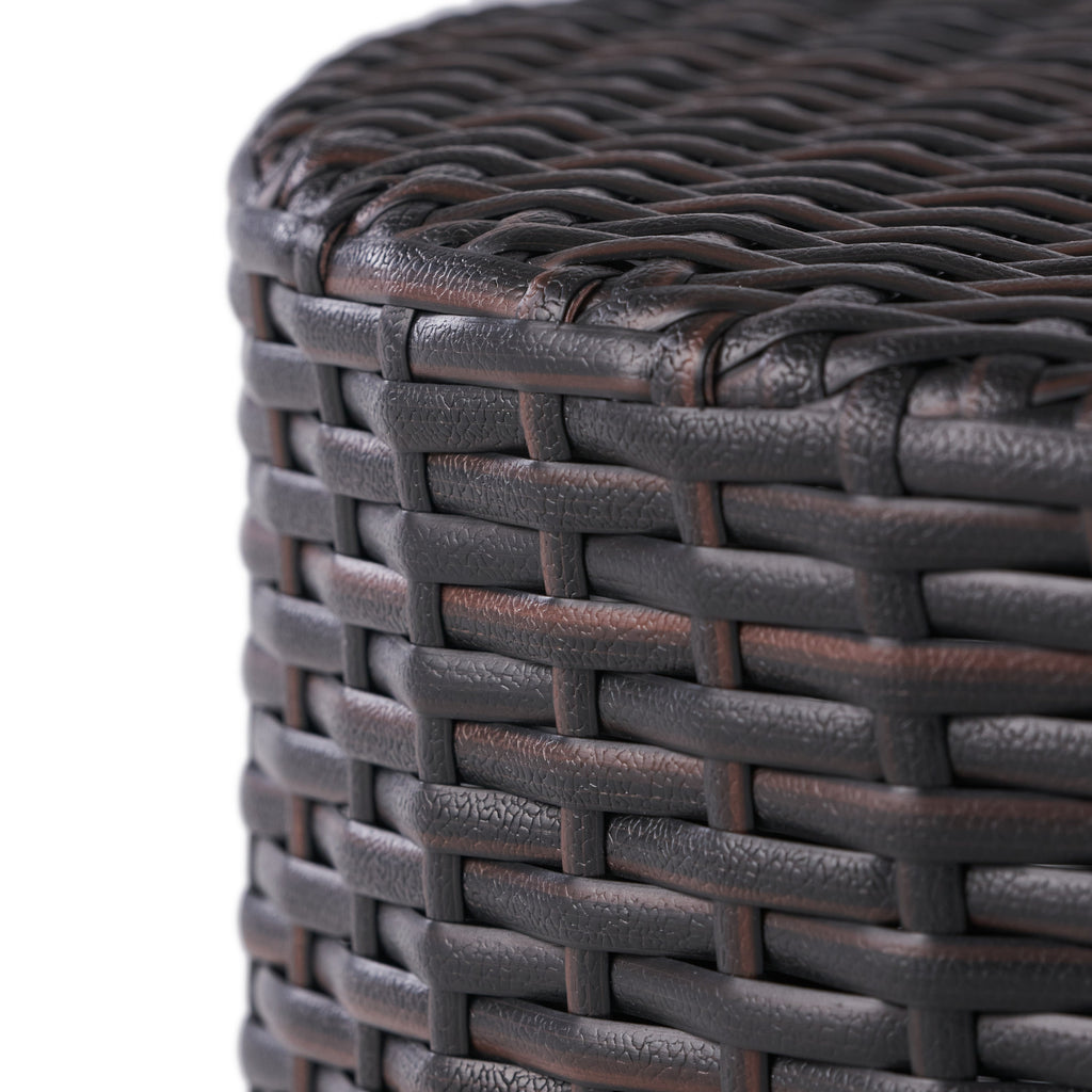 Barrel Outdoor Wicker Side Table with Iron Frame - Natural Rattan