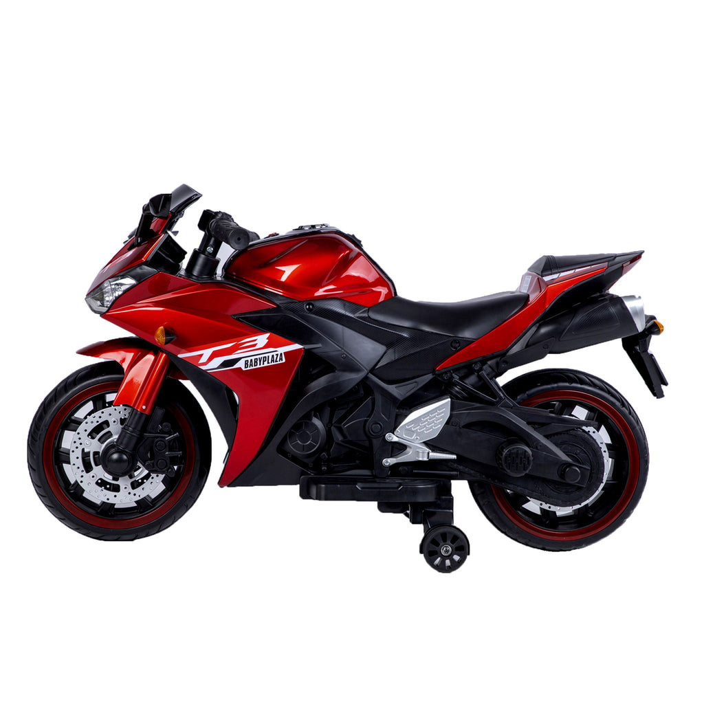 12V Kids Motorcycle Ride-On with Training Wheels and Lighting Wheels - Red