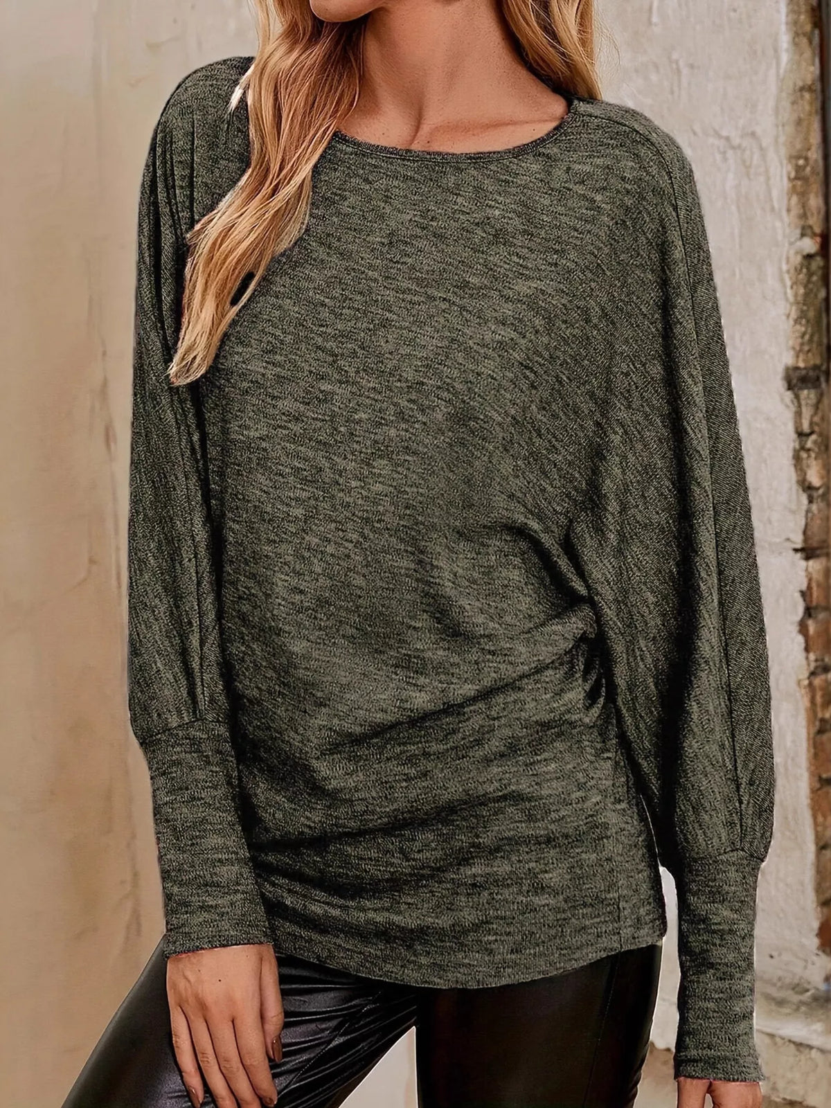 Round Neck Long Sleeve Relaxed Fit T-Shirt
