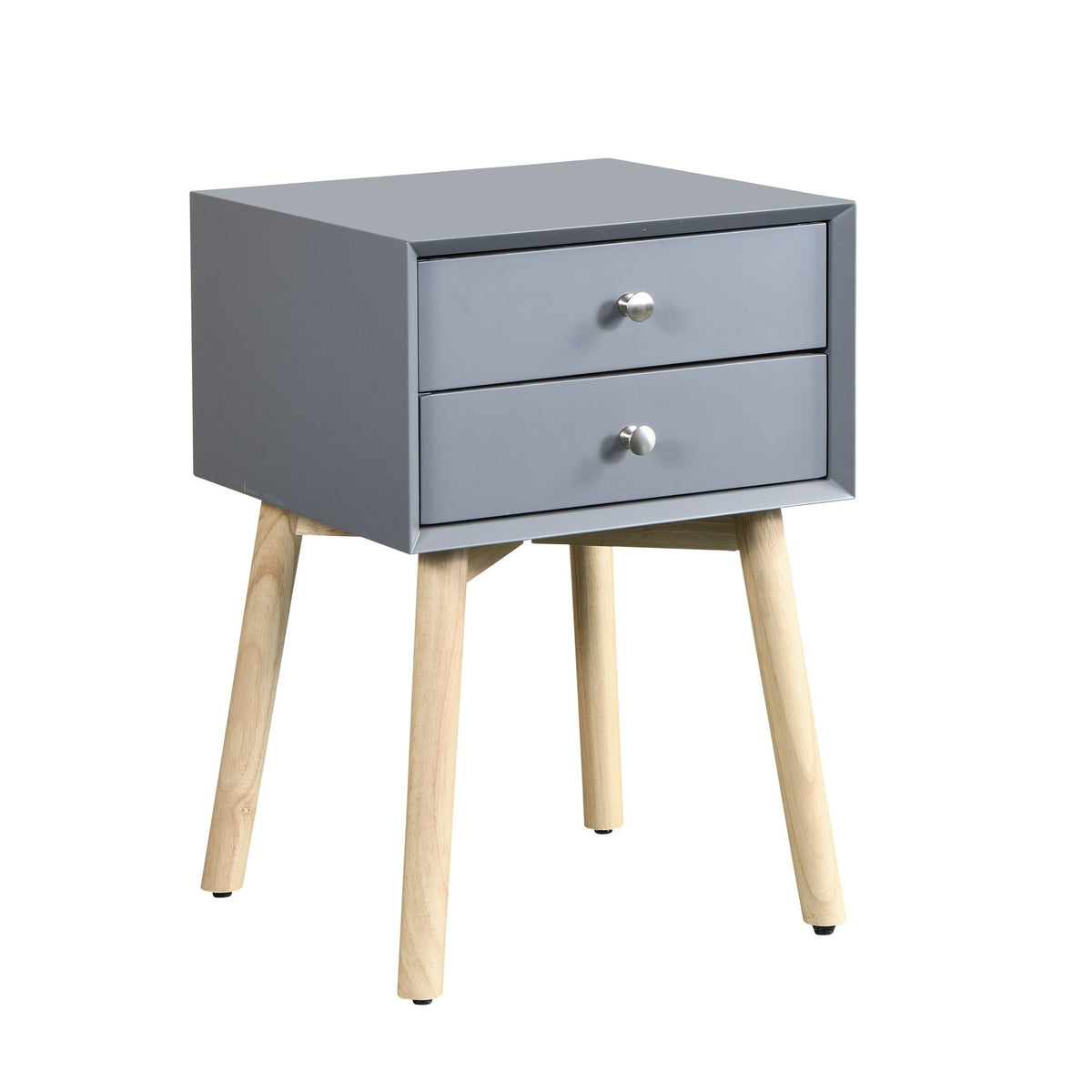 Mid-Century Modern 2-Drawer Accent Nightstand with Rubber Wood Legs – Dark Gray or Black