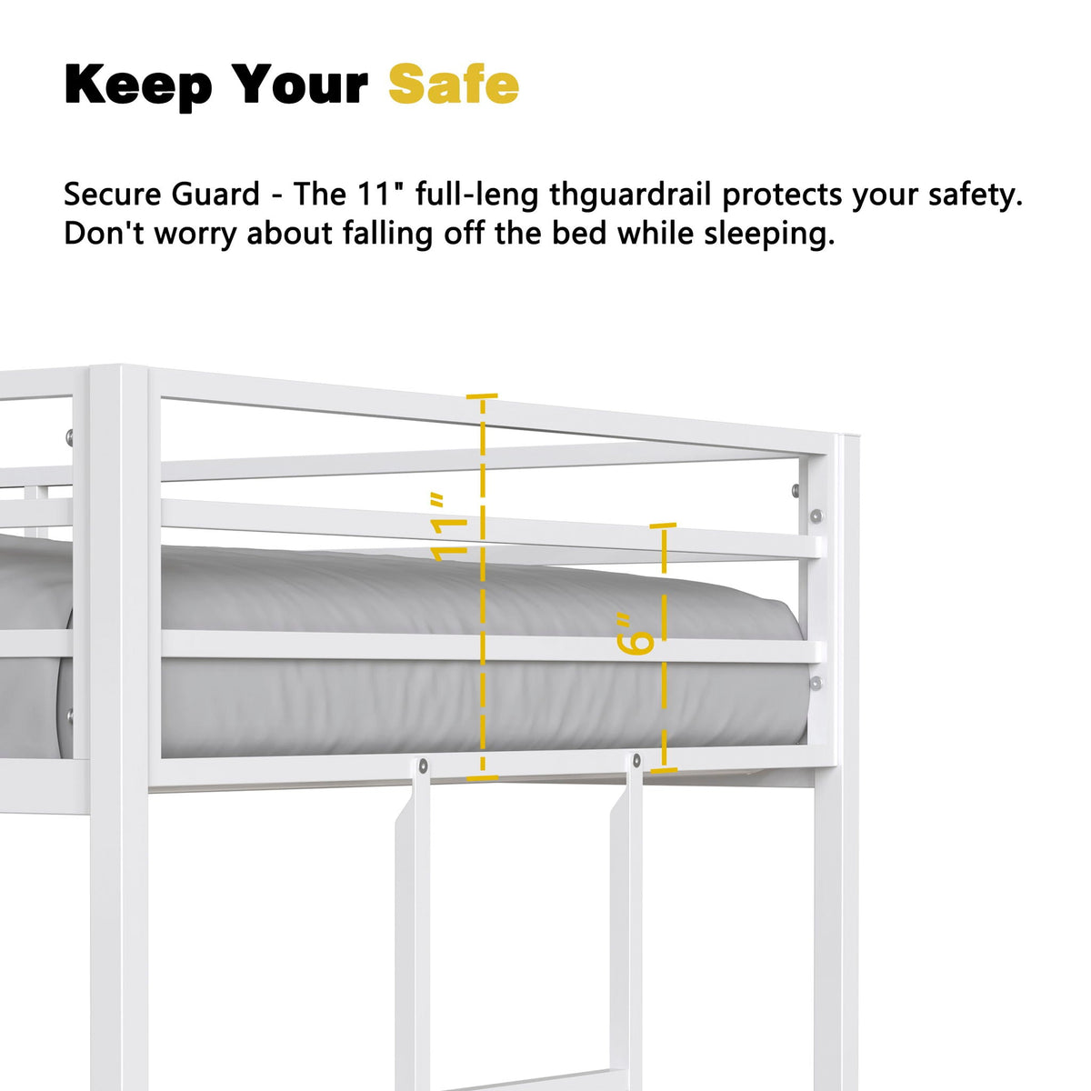 White Metal Bunk Bed with Reinforced Guardrails - Twin over Twin or Twin over Full