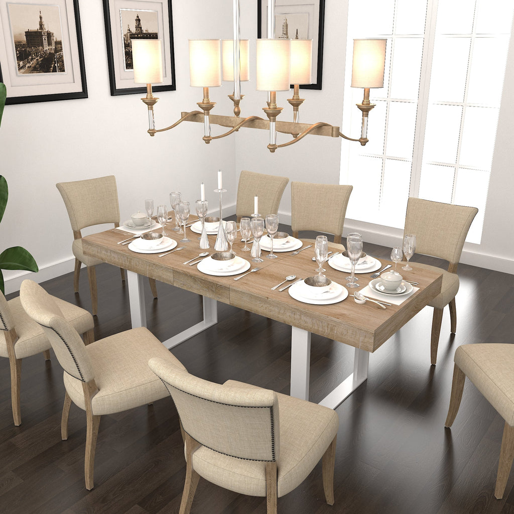 Extendable Dining Room Table with Retractable Design - Oak Grain/White