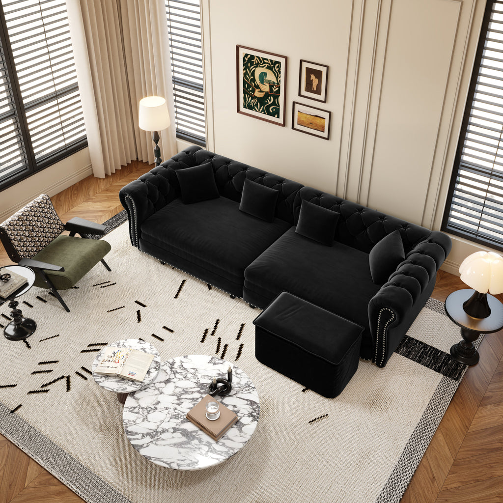 Chesterfield 3-in-1 Convertible Velvet Sofa Bed with Tufted Finish