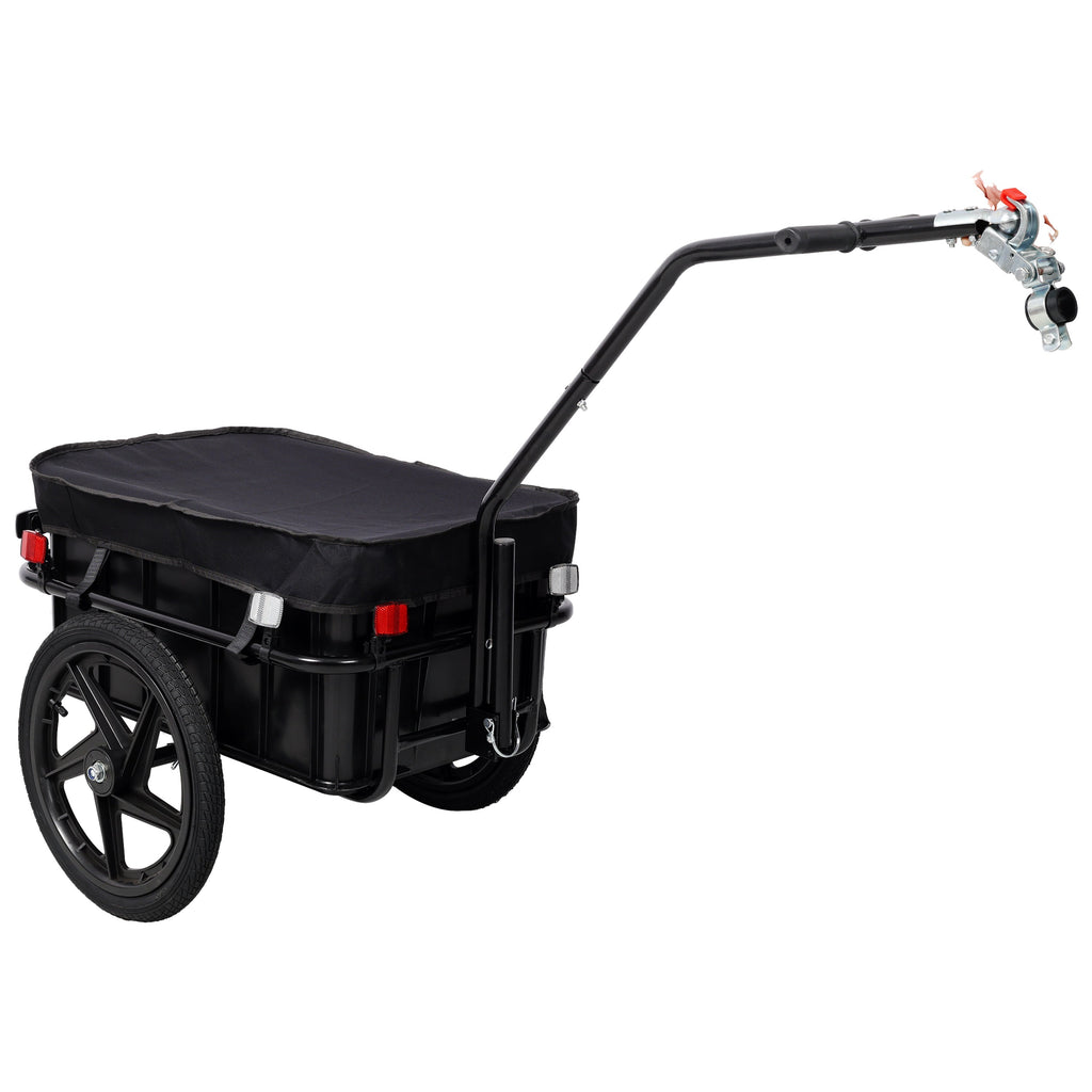 Bike Cargo Trailer with Support Bar and Waterproof Cover - Black