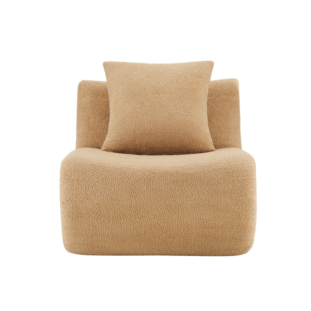 Camel Armless Sofa with Modular Teddy Fabric - Plush Comfort