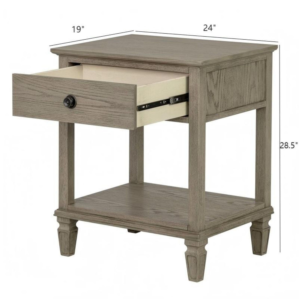 Bedside Table with Drawer and Shelf - Solid Wood Nightstand - Light Brown, Dark Brown, Beige, or Dark Gray