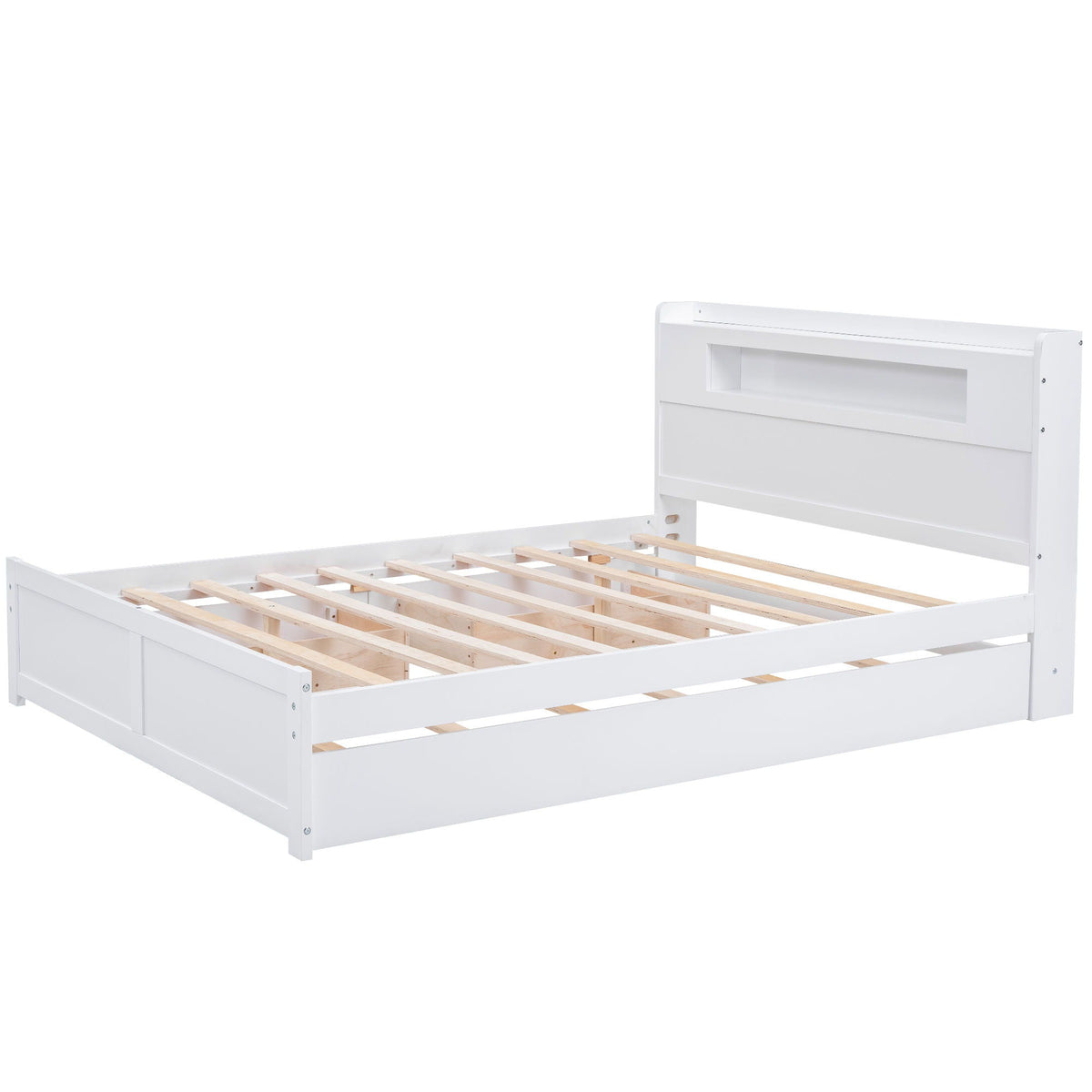 Storage Platform Bed with LED Lights, 2 Drawers and Trundle - Queen