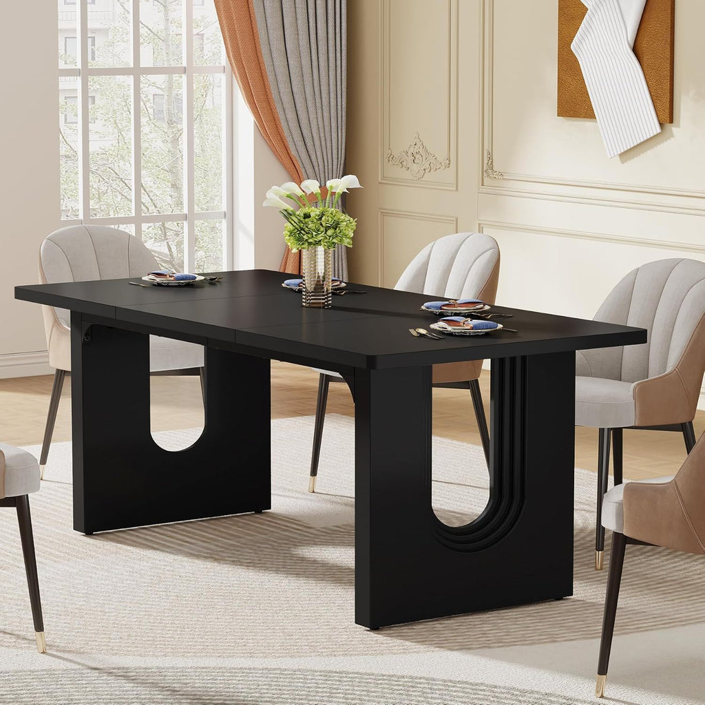 Rectangular Dining Table with Pedestal Base - Black or White