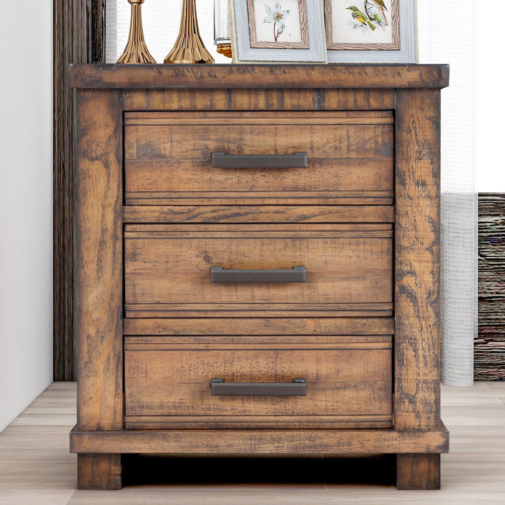 Dark Brown 3 Drawer Nightstand with Antique-Inspired Details - Dark Brown