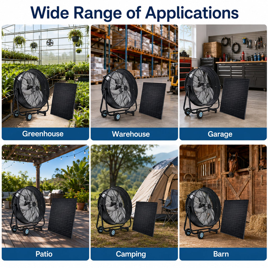 30" Wheeled Solar Fan with Adjustable Solar Panel and Remote Control - Black