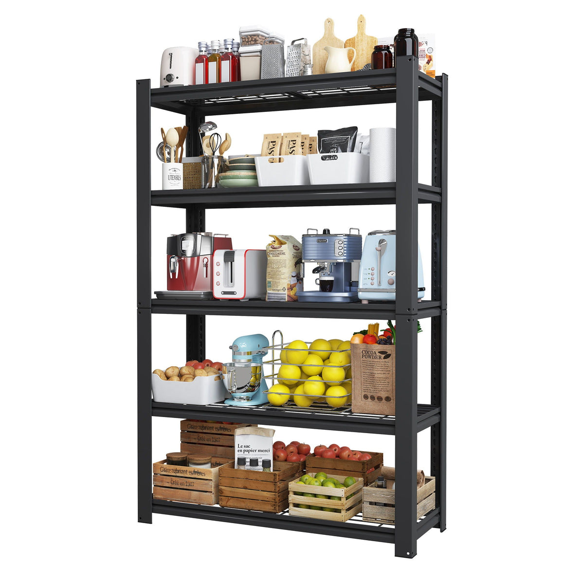 Heavy Duty 5 Tier Adjustable Metal Mesh Storage Rack with 2000 Lbs Capacity - Brushed Nickel