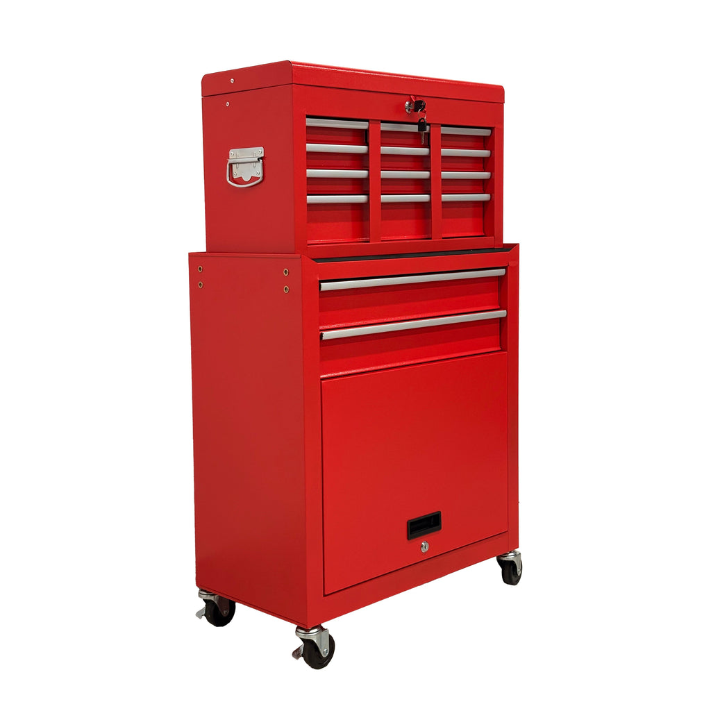 8-Drawer High-Capacity Rolling Tool Chest with Multi-Level Storage - Red