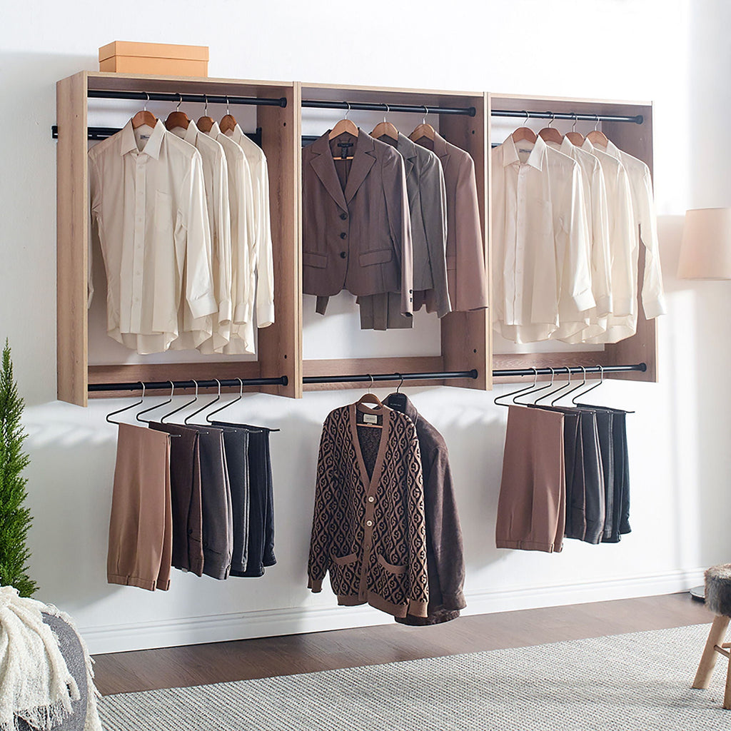 Wall Mounted Wood Closet System with Modular Units – White or Light Brown