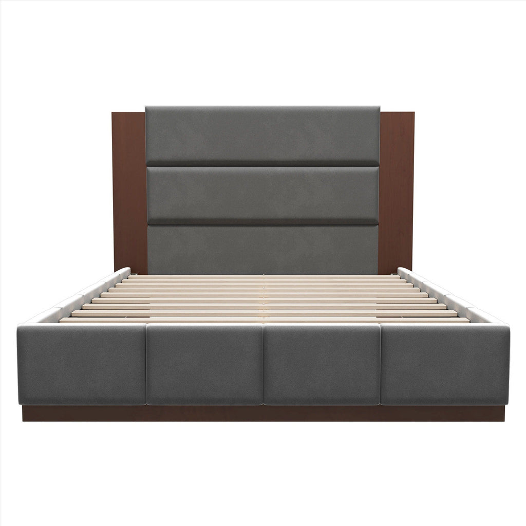 Modern Upholstered Platform Bed with Extended Headboard - Queen or King