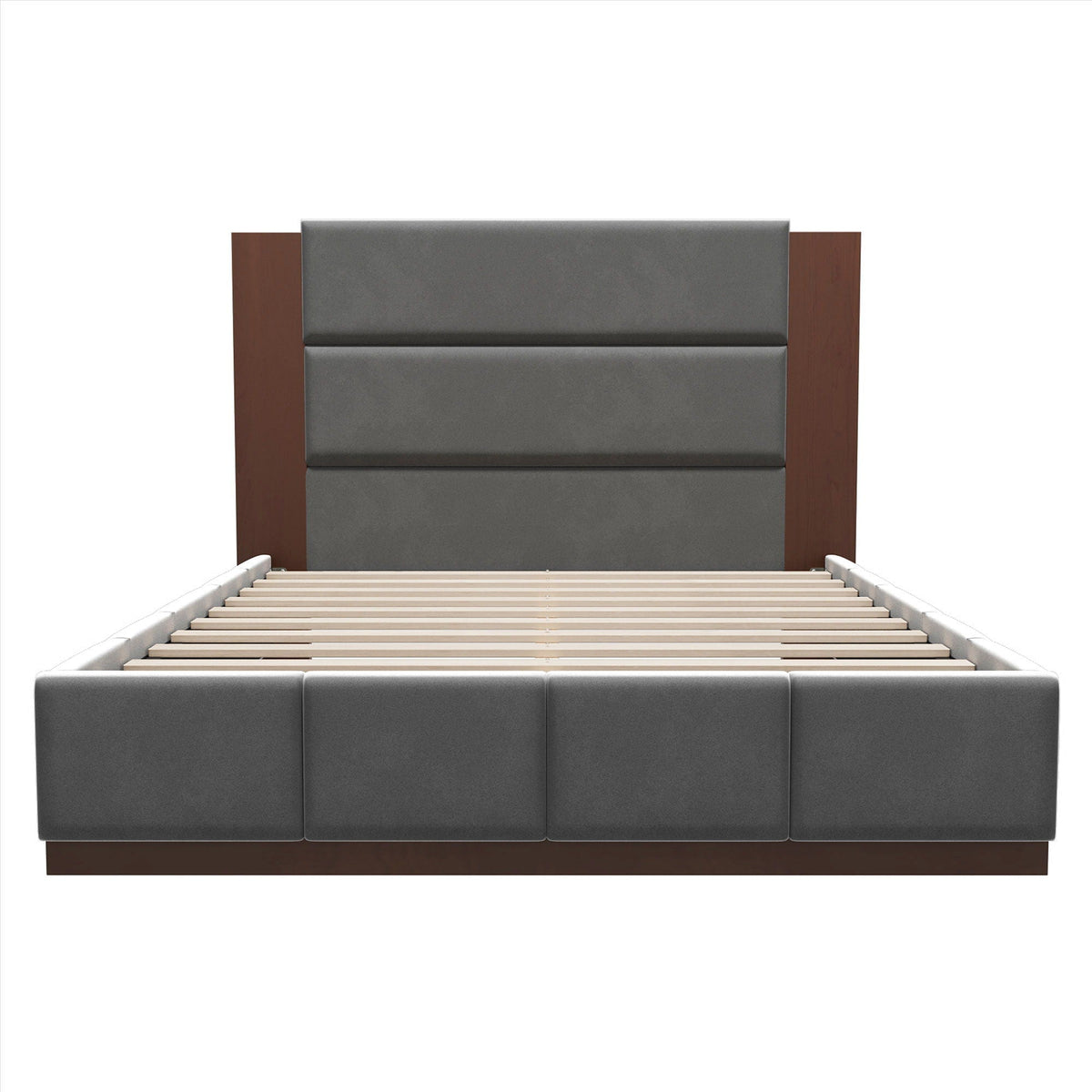 Modern Upholstered Platform Bed with Extended Headboard - Queen or King