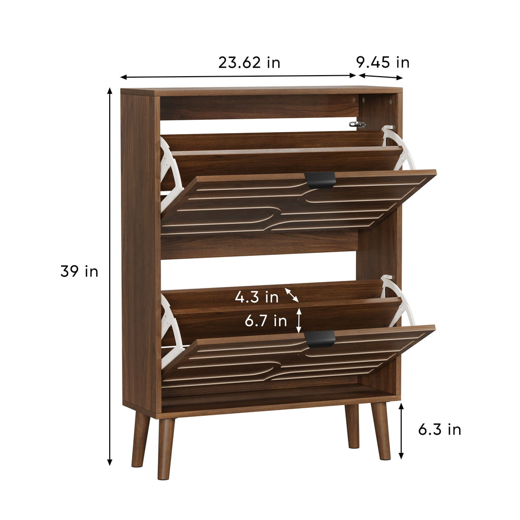 Dark Brown Shoe Cabinet with 2 Flip Drawers - Particle Board