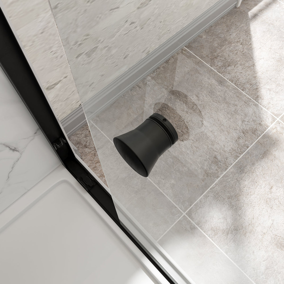 Matte Shower Door with Tempered Glass - Matte Black