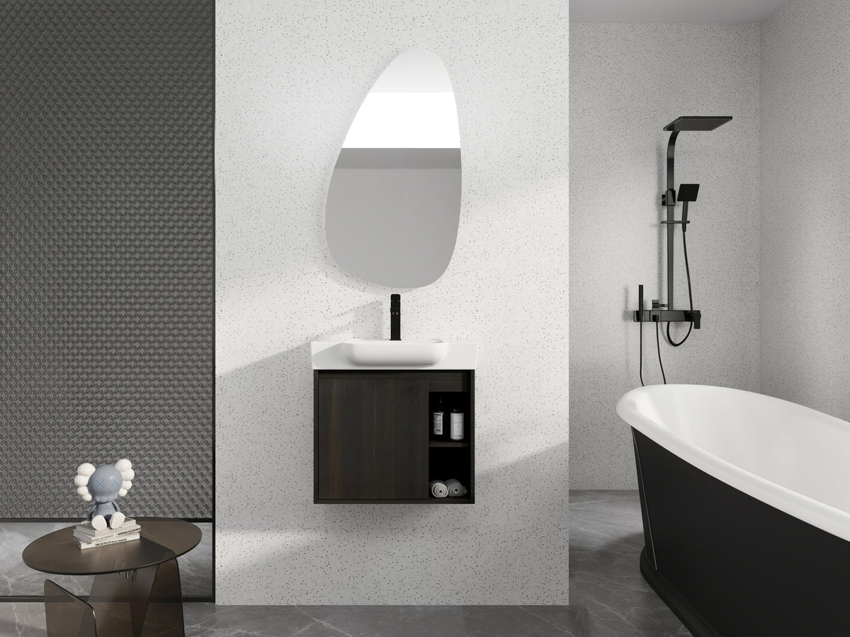 24" Wall-Mounted Bathroom Vanity with Ceramic Sink and Soft-Close Hinges