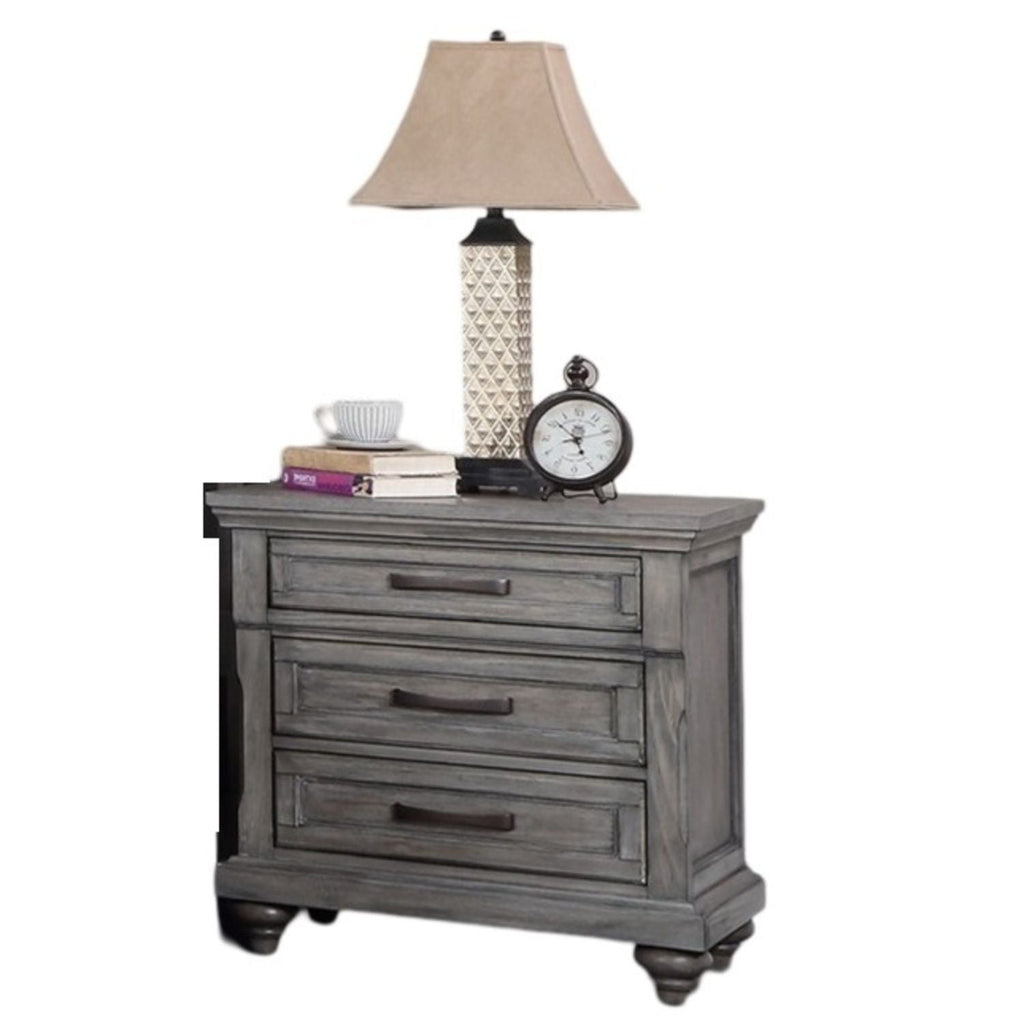 Panel 3 Piece Bedroom Set with Nightstands - Dark Gray or Dark Brown