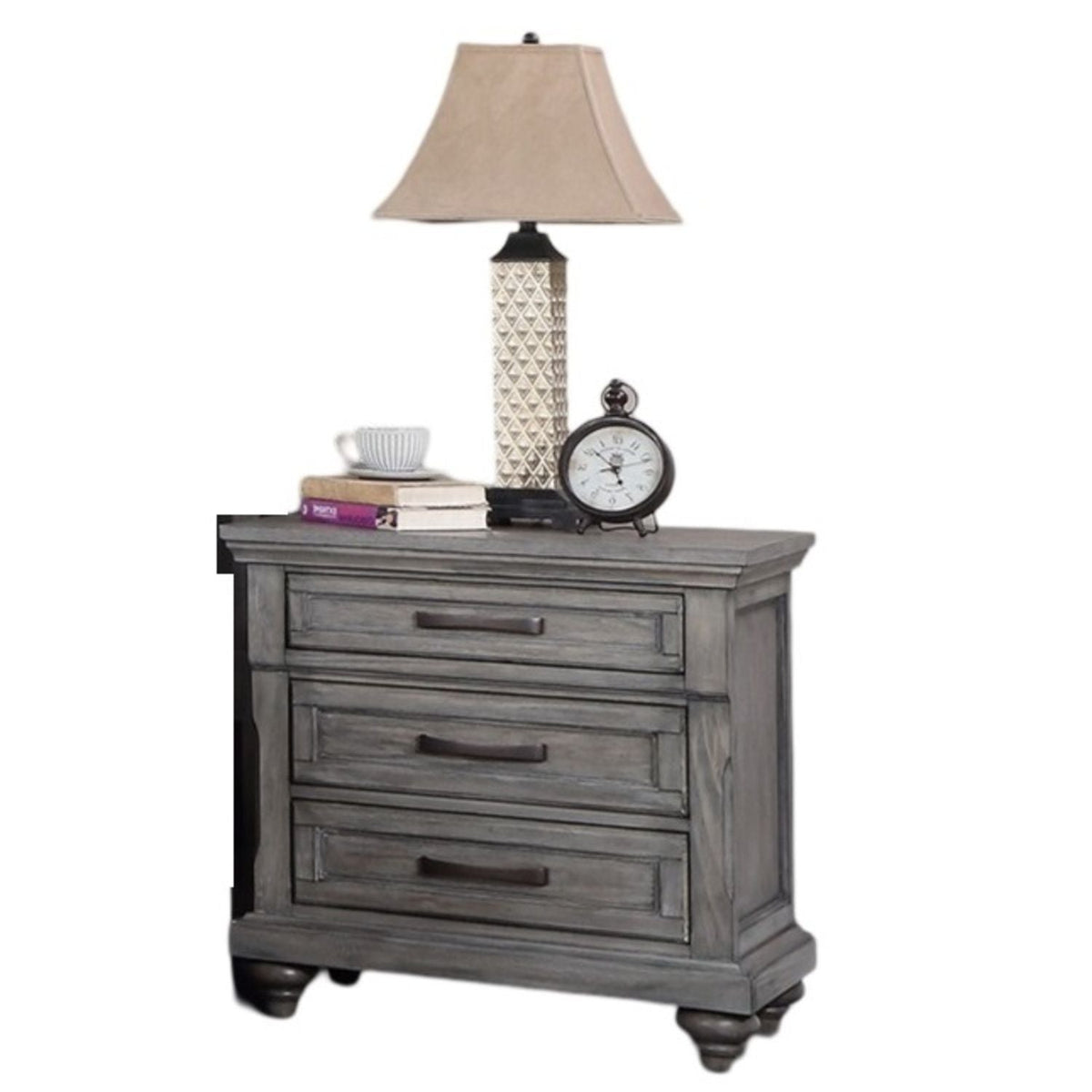 Panel 3 Piece Bedroom Set with Nightstands - Dark Gray or Dark Brown
