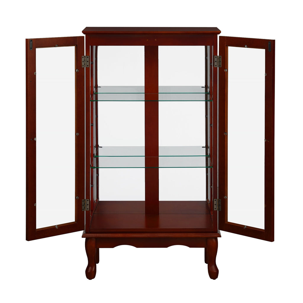 Lighted Curio Display Cabinet with Adjustable Shelves - Light Brown, Dark Brown, Dark Red