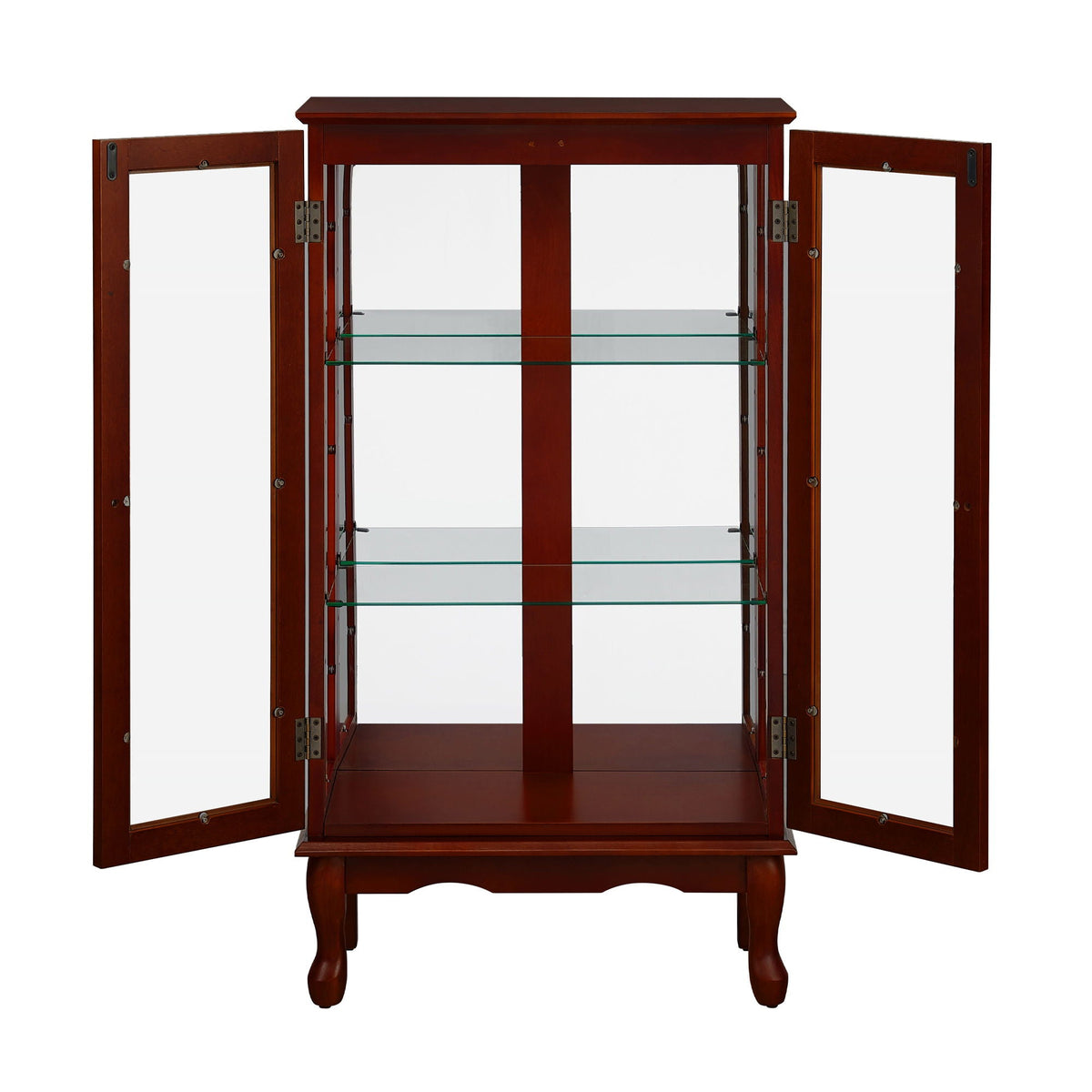 Lighted Curio Display Cabinet with Adjustable Shelves - Light Brown, Dark Brown, Dark Red