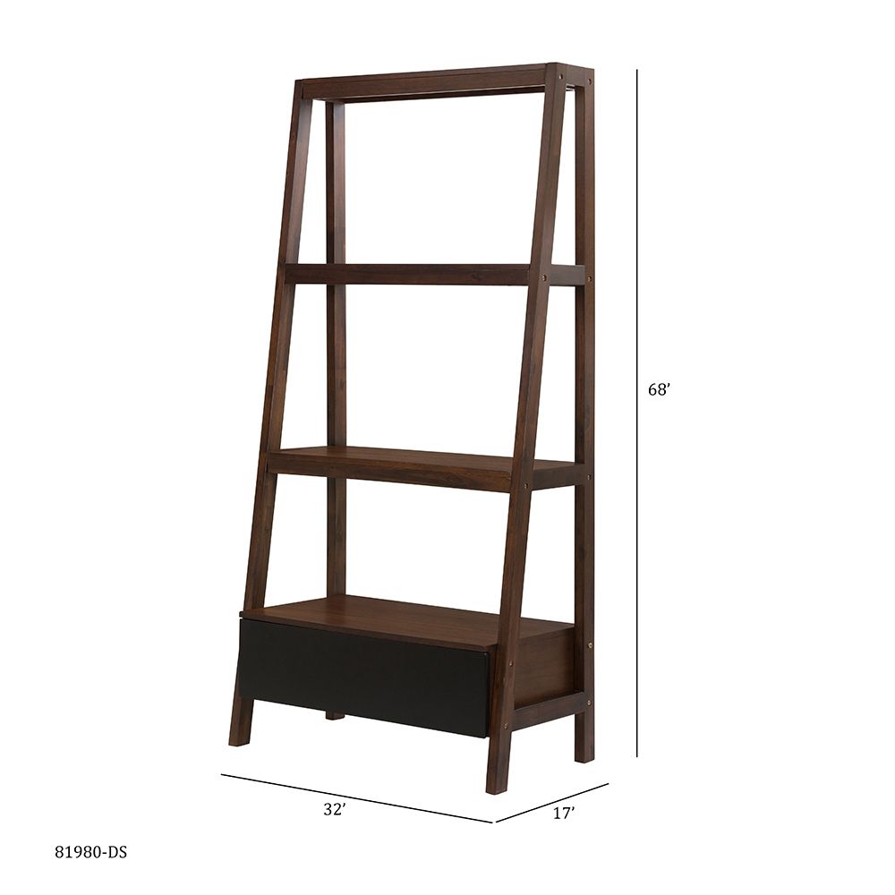 Natural Wood Ladder Bookcase with Sturdy Construction - Brown