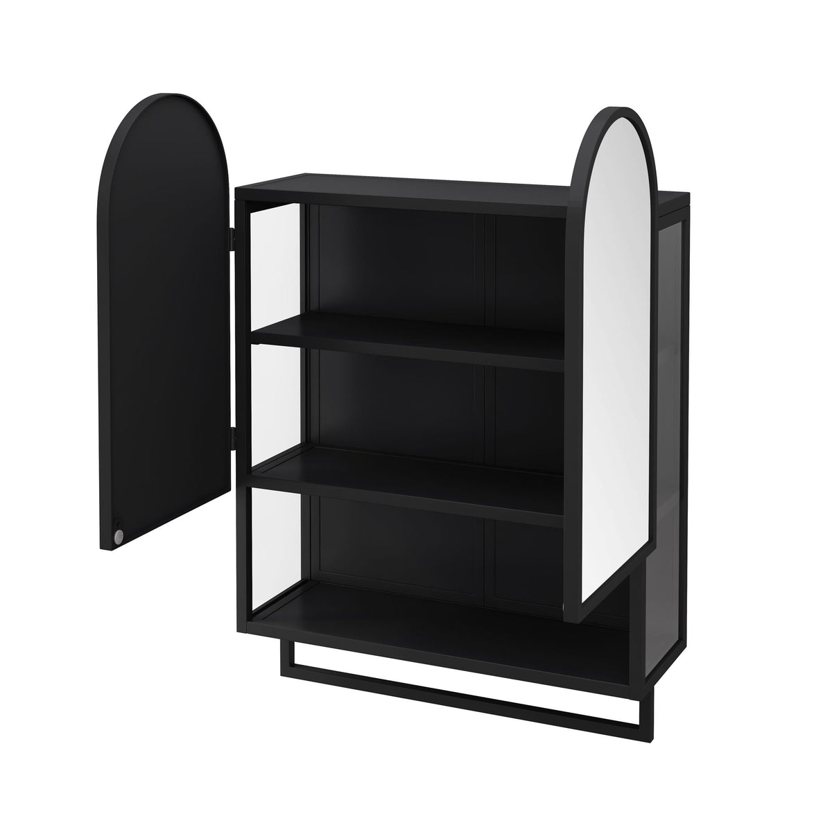Double Arched Mirror Wall Cabinet with Adjustable Shelves and Towel Rack - Black or White
