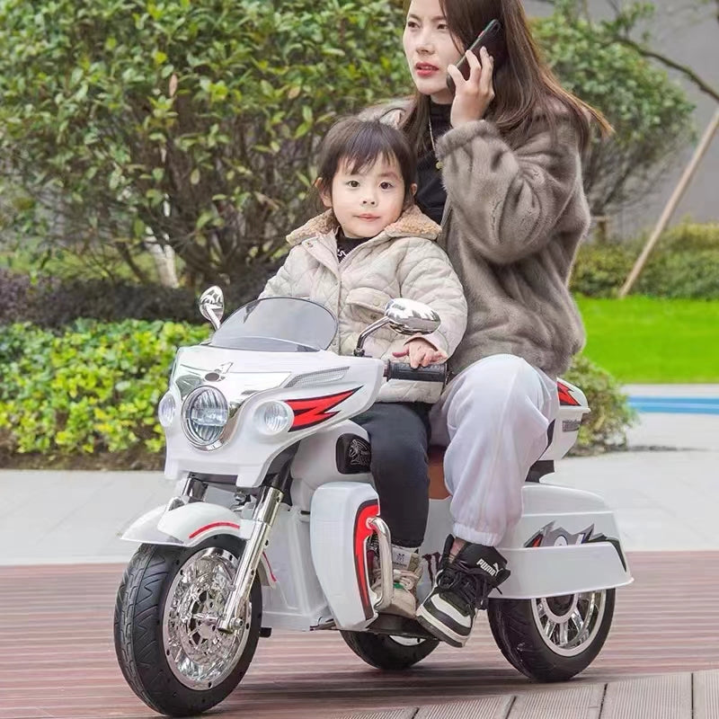 12V Kids Ride-On Motorcycle with LED Lights & Music - White or Black