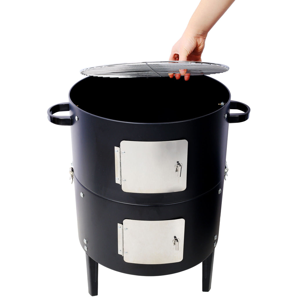 17" Steel Charcoal BBQ Grill with Built-in Thermometer - Black