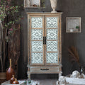 Tall Tower Storage Cabinet with Enclosed Compartments - Rustic Wood