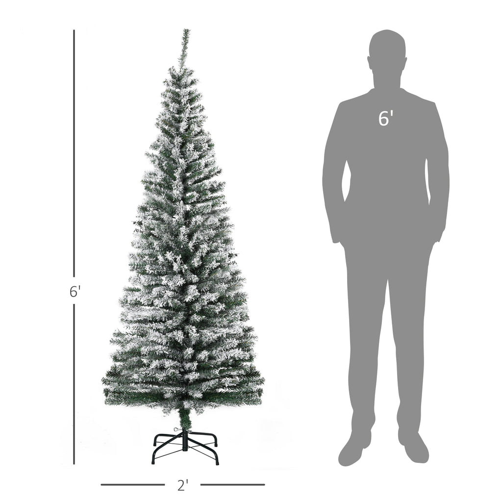 6' Slim Artificial Christmas Tree with Snow-Flocked Finish - White