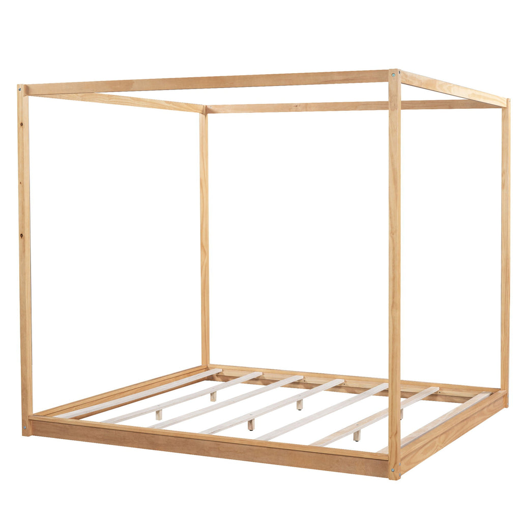 Wood Canopy Platform Bed with Airflow Slats and Support Legs - White or Light Brown