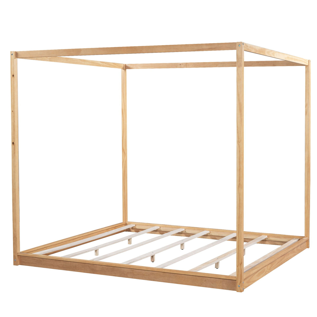 Wood Canopy Platform Bed with Airflow Slats and Support Legs - White or Light Brown