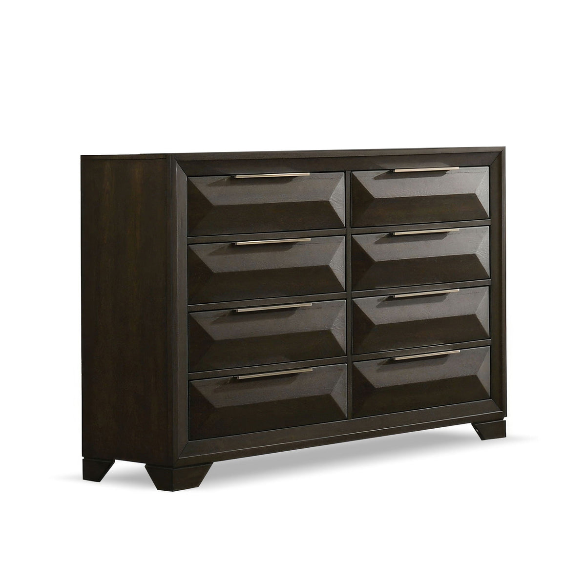 Espresso Dresser & Mirror with 8 Drawers and Beveled Bracket Feet
