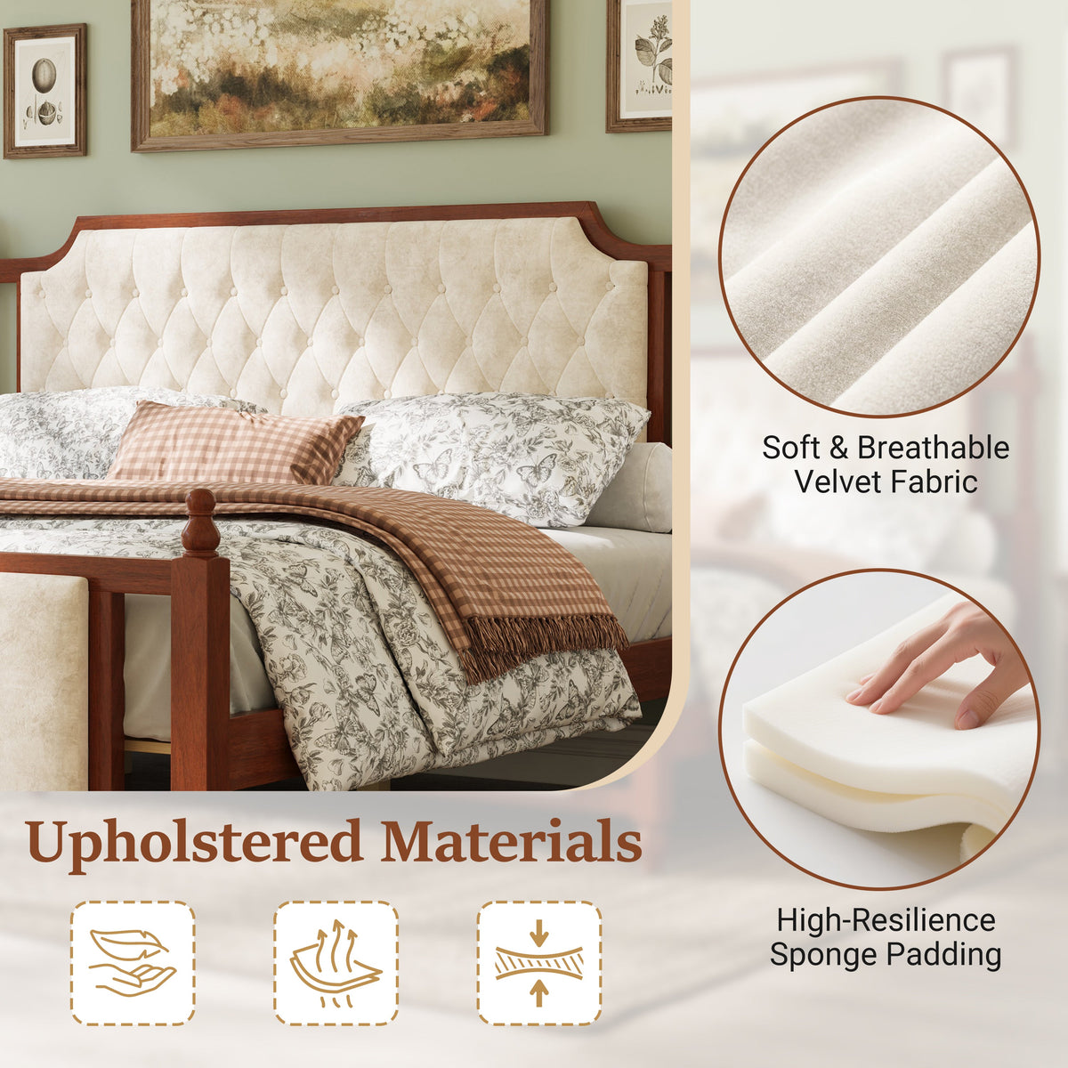 King Size Upholstered Platform Bed with Button Tufted Headboard - Velvet