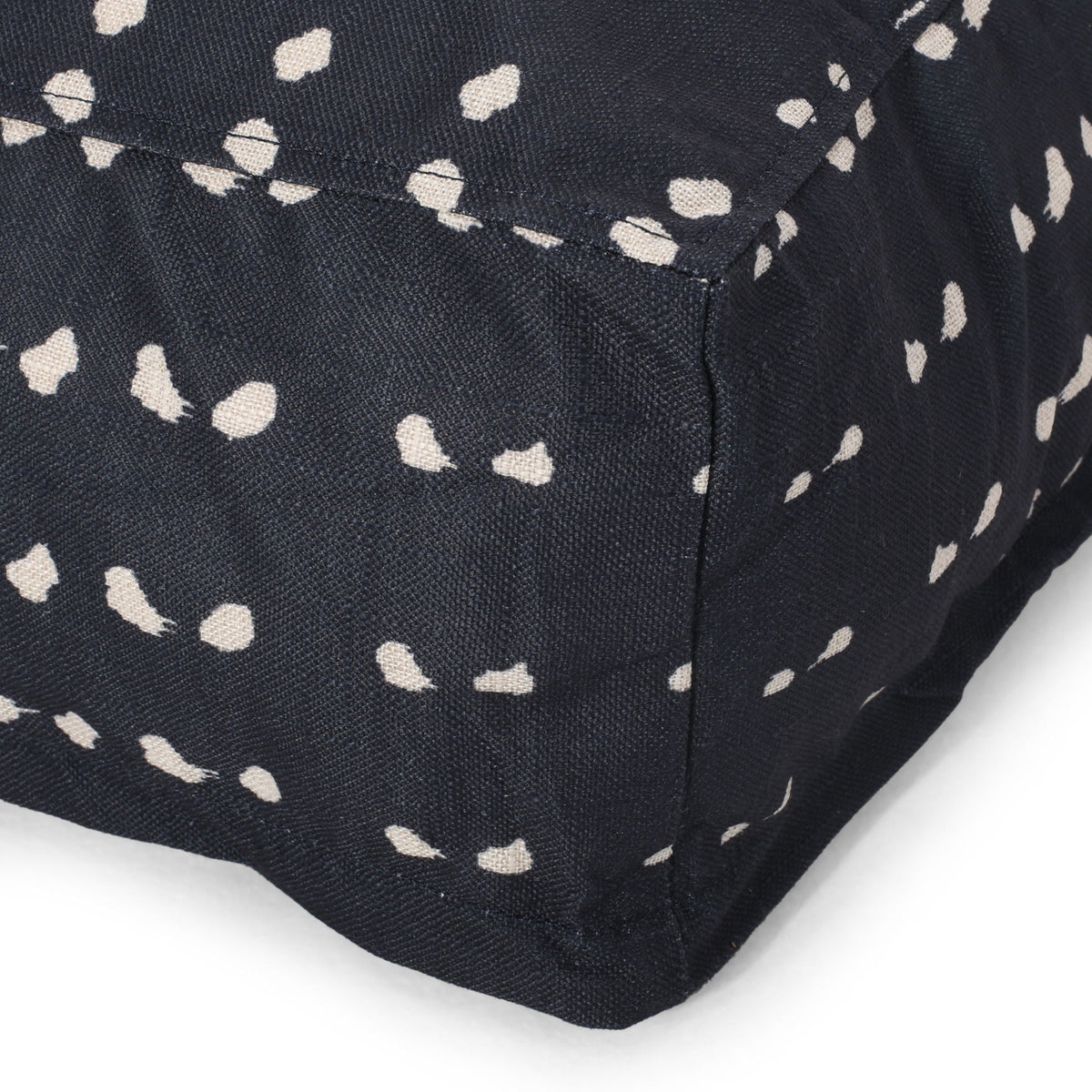 Fabric Square Pouf Ottoman with Polystyrene Beads - Dark Blue / White